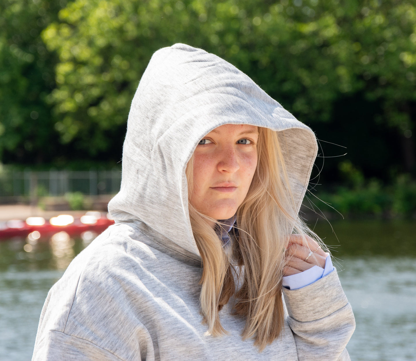 London hoody, collared hoody, blue colour, front close with cuffs