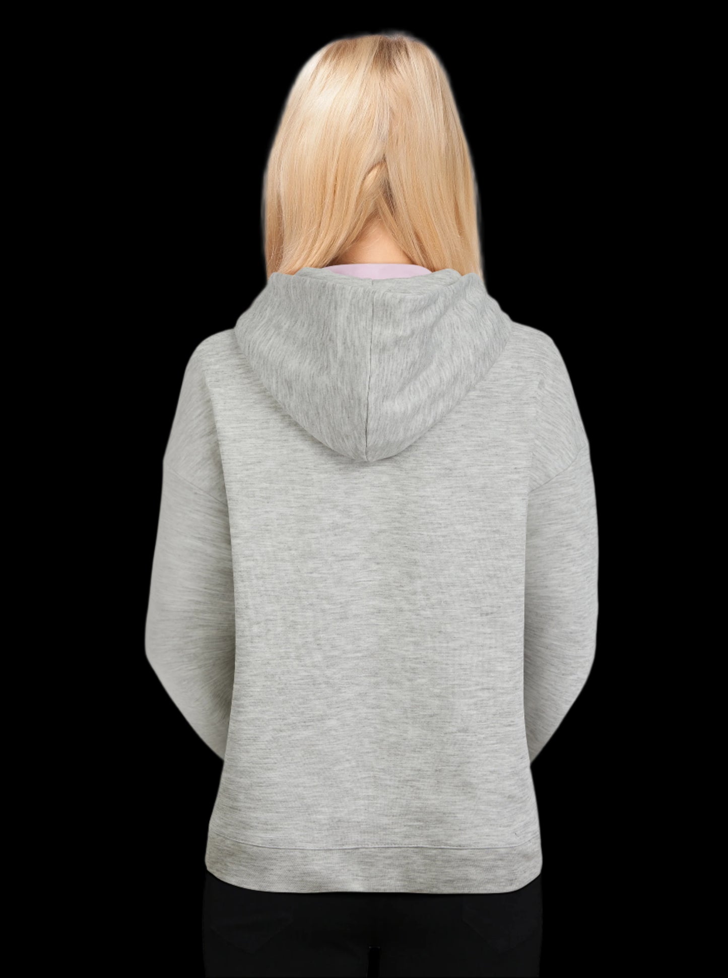London hoodie, collared hoodie, pink colour, model close back with cuffs